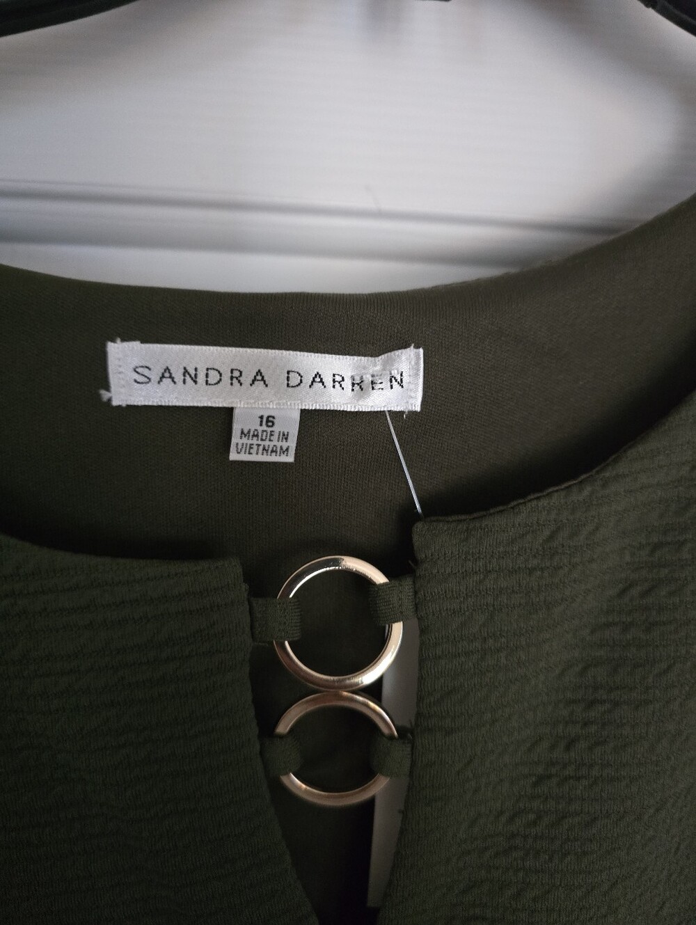 Sandra Darren Dark Olive Dress with Gold Double Ring Accent